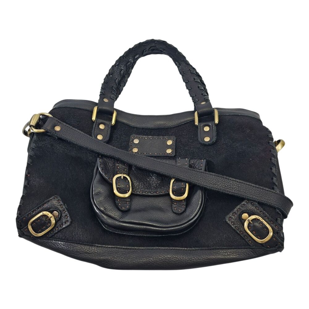 VINTAGE Carla Mancini Black‎ Leather Cowhide Shoulder Bag Purse Crossbody EUC